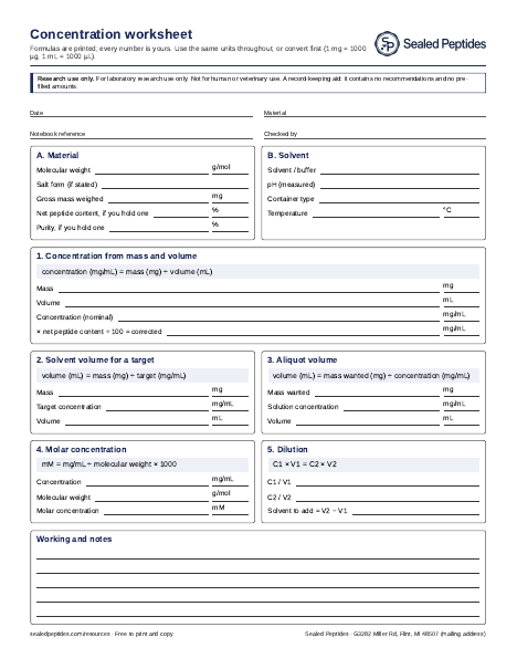 Preview of the Concentration worksheet